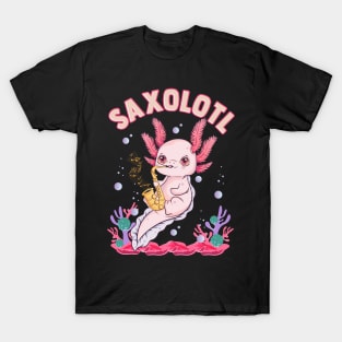 Cute Saxolotl Adorable Sax Playing Axolotl Pun T-Shirt